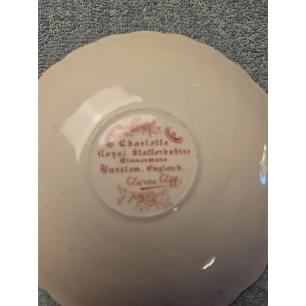 Vintage Royal Staffordshire Charlotte Red Pink Saucer Clarice Cliff England